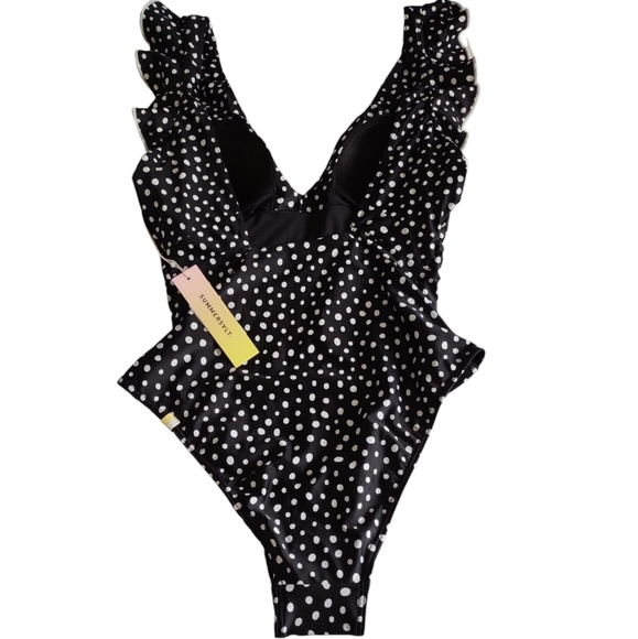NWT Summersalt Size 2 The Ruffle Backflip Nero Dot One Piece Swimsuit - Picture 2 of 16